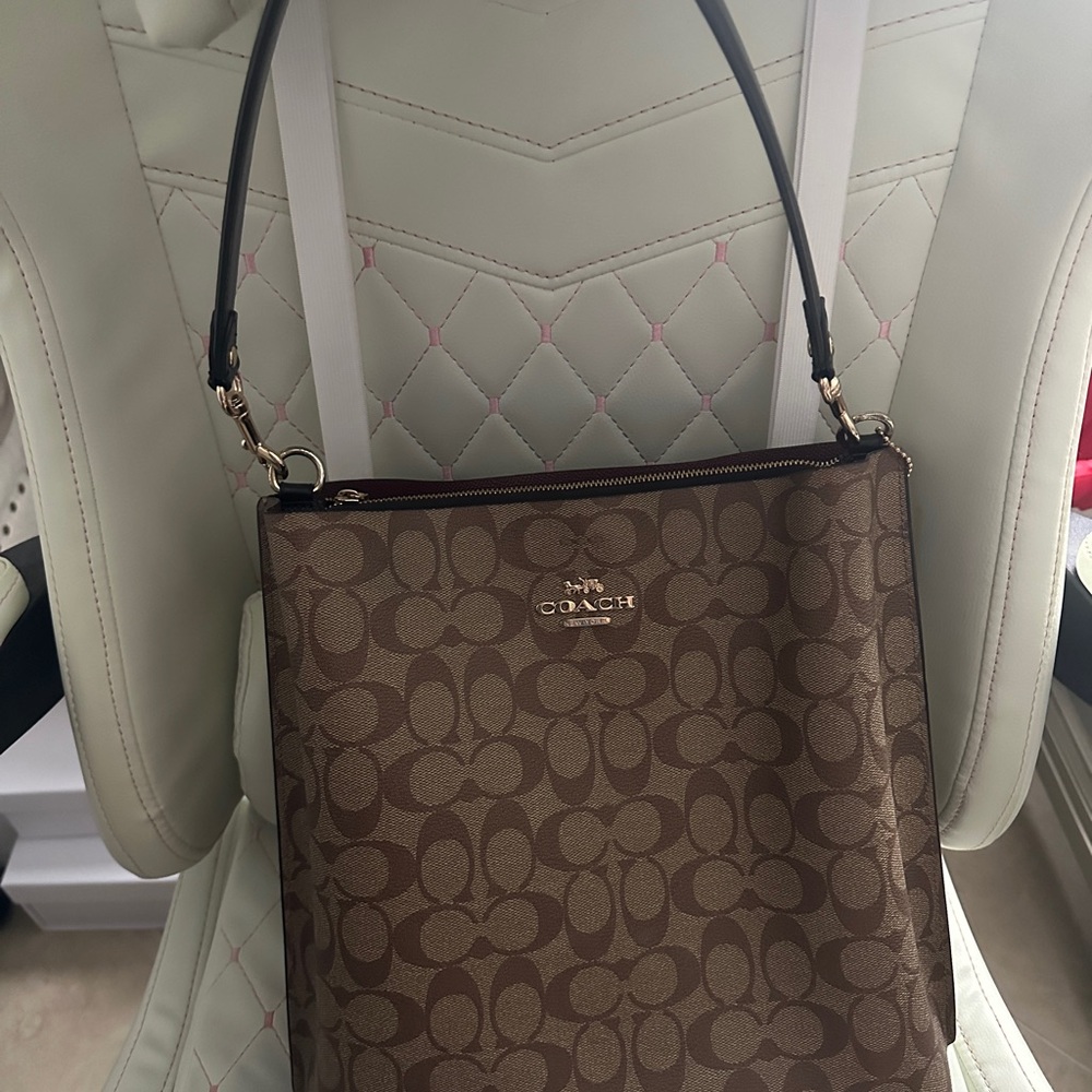 Coach Brown Monogram Shoulder Bag with Leather Strap